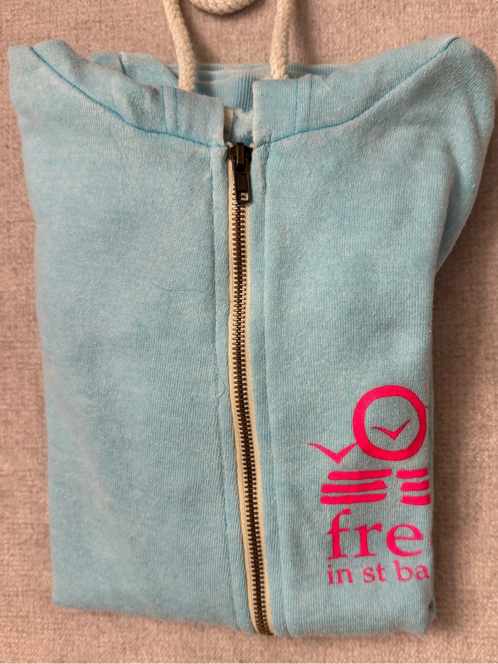 Free In St Barth Turquoise Terry Cloth Zip Hoodie Pink Logo - Picture 2 of 8